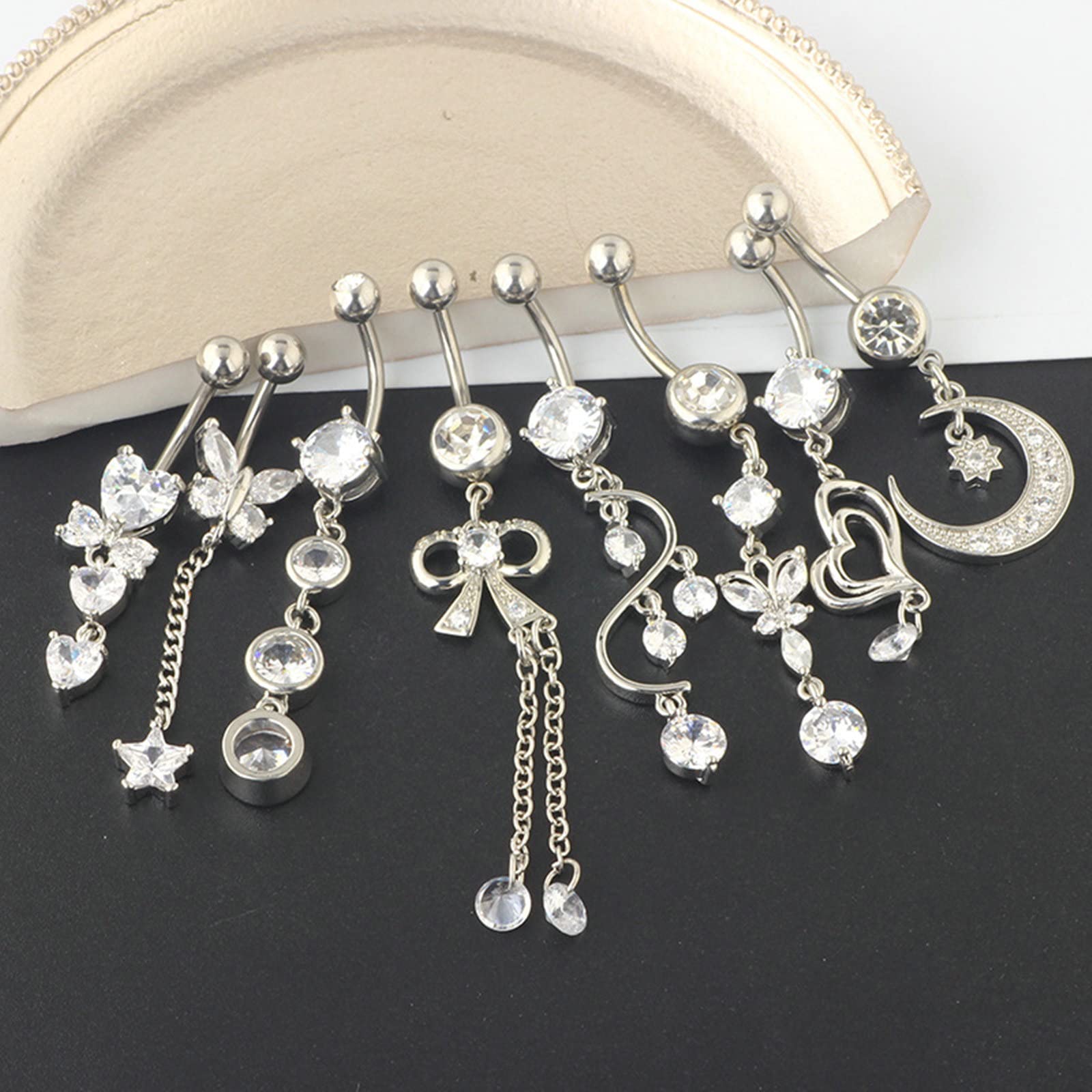 Gualiy 8 Stück Bauchnabelpiercing Schirurgenstahl Schleife Mond Stern Herz Form Zirkonia Nickelfreie Bauchnabelpiercing
