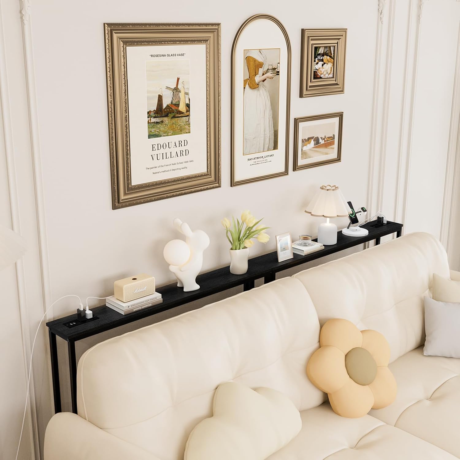 Aduanbang 78.7 inch Narrow Console Table with Outlet, Sofa Table Set of 2, Behind Couch Table, Long Entryway Tables with Charging Station, for Living Room, Rustic Brown