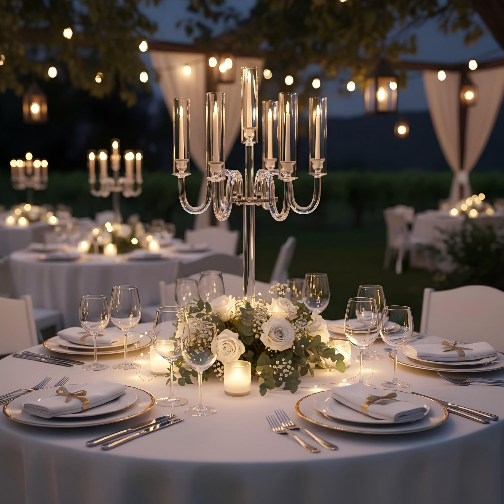 Acryl-Kandelaber-Mittelstücke für Tische, 95 cm hoch, 6-armig, Acryl-Kerzenhalter für konische LED-Kerzen, transparenter Kerzenhalter für Hochzeit, Tafelaufsatz, Dekoration, Party, Event, Empfang,