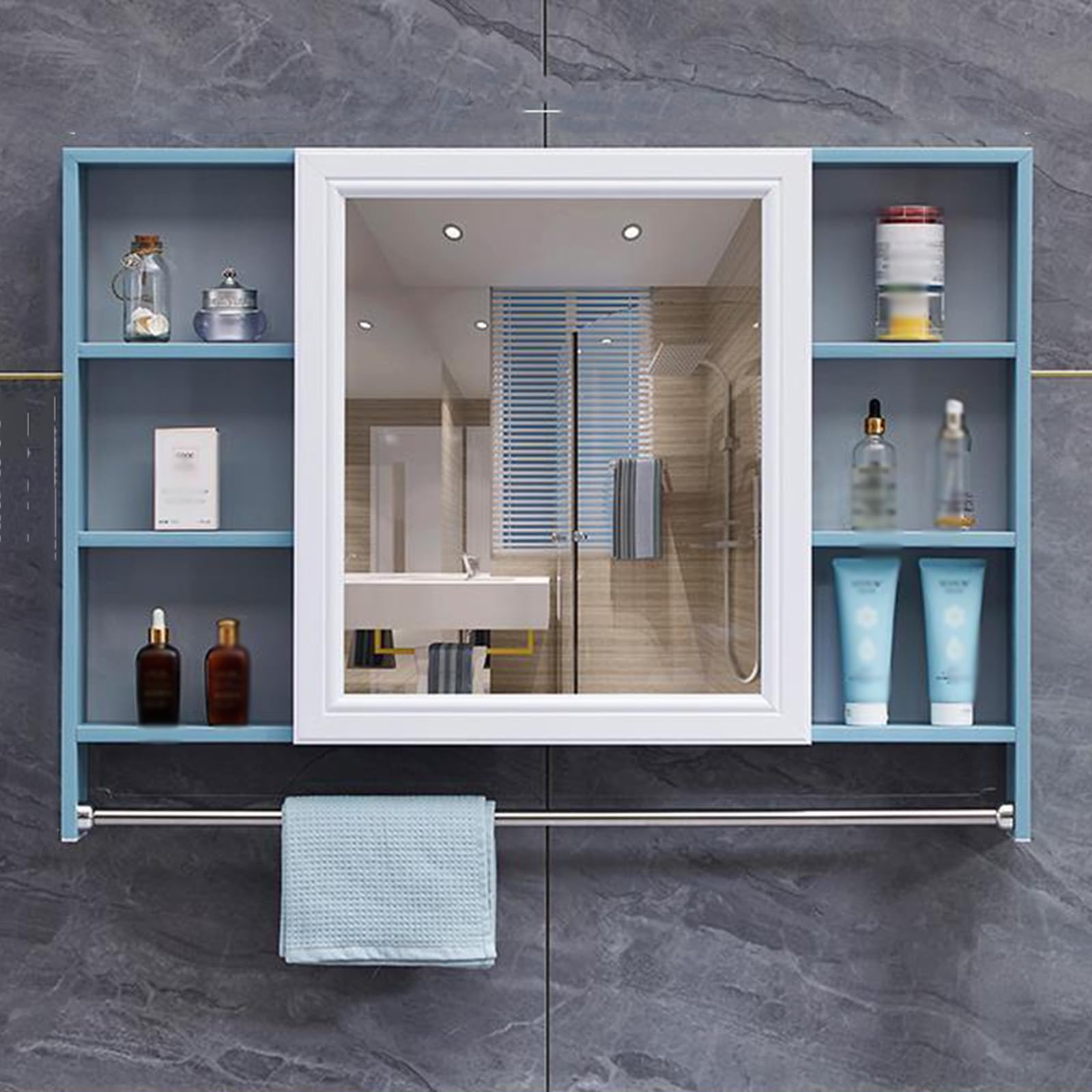 Armario retro con espejo de baño – Almacenamiento abierto de pared doble estante material de fibra de carbono HD especial vidrio elegante gabinete de medicina de baño para espacios modernos.