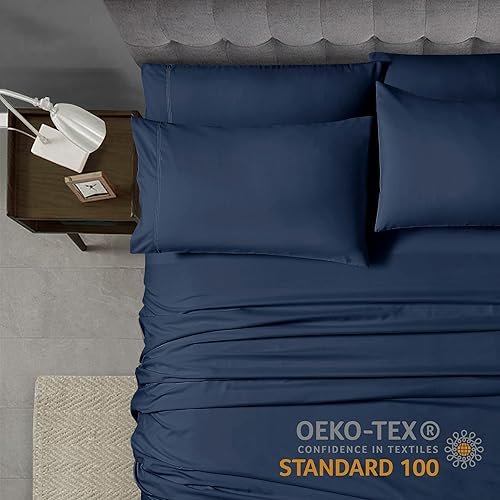 Miniatura 7 de Home Basics - Juego de sábanas de microfibra cepillada ultra suave de 6 piezas de 2.34 ozm, hipoalergénico, matrimonial, azul marino