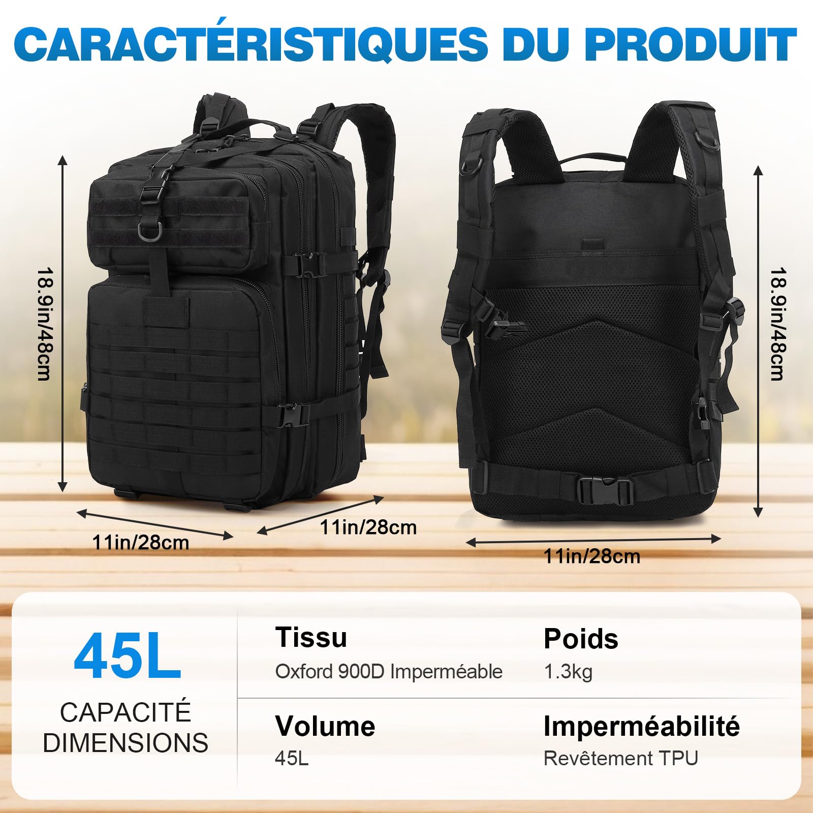 SHANNA Sac à Dos Militaire Tactique 45L de Grand Volume, Sac Multifonction Armée Molle Assaut Pack, Backpack Crossfit Randonnée pour Voyage Trekking Randonnée Camping École Pêche Alpinisme