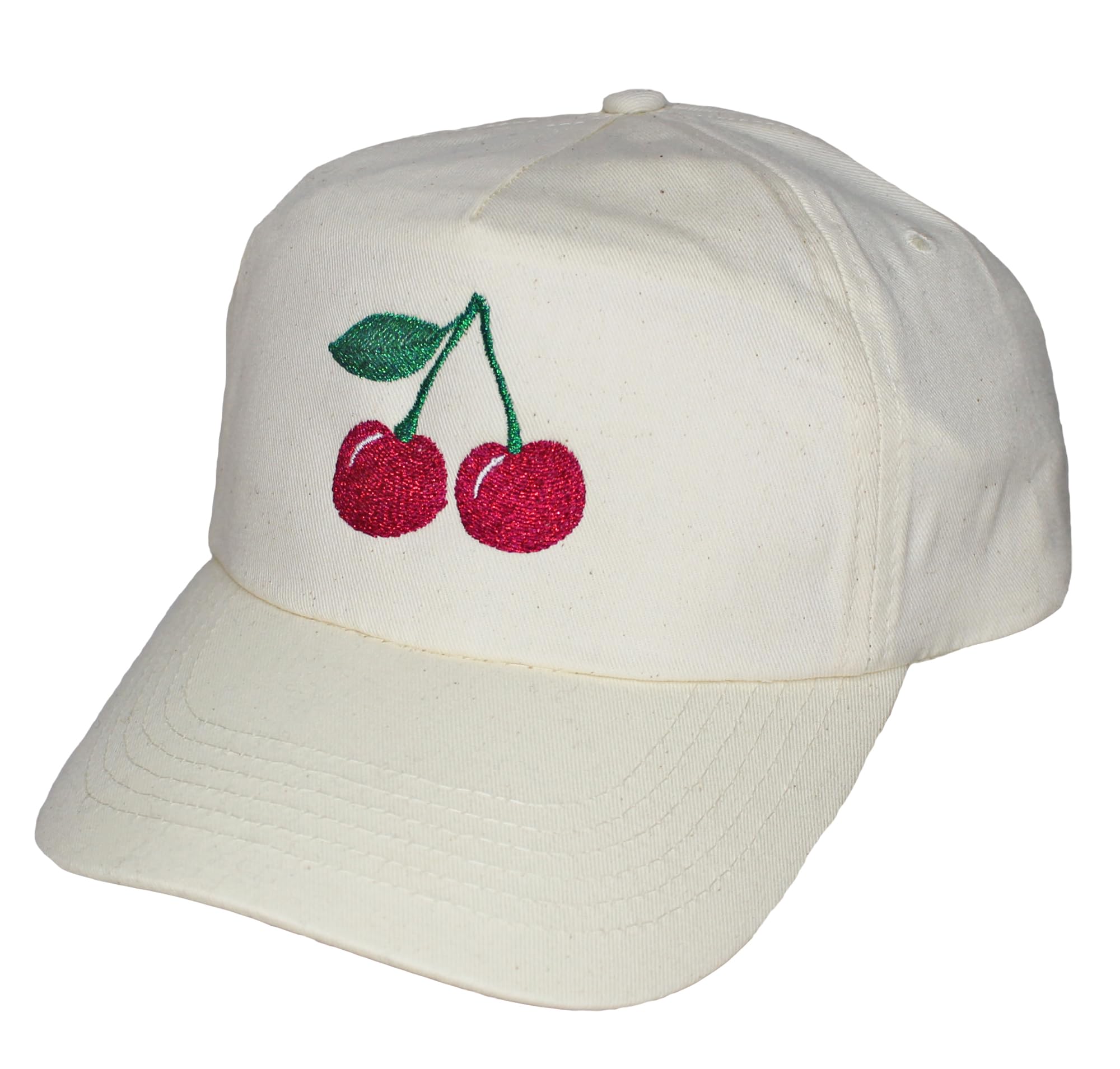 Teddyt's Women's Cream Sparkly Cherries Natural Baseball Cap