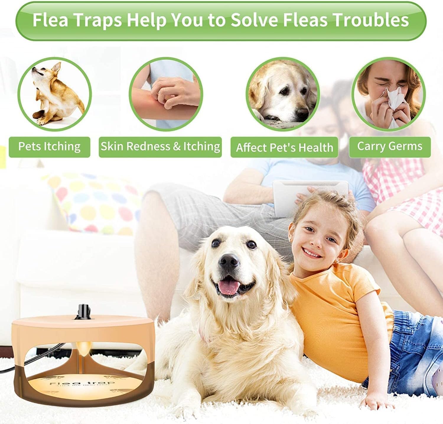 Flea Traps for Inside Your Home, Bed Bug Trap with Light Refills and Sticky Pads, Electronic Fly Gnat Traps Indoor, Sticky Flea Bombs for Home and Indoor (Beige, 2 Pack)