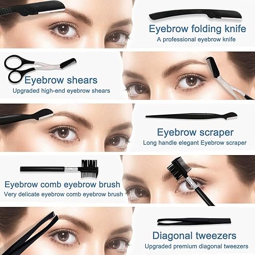 Miniatura 7 de Ptiysta Juego de recortadora de cejas 6 en 1, herramienta de belleza exfoliante El kit de tratamiento de cejas incluye tijeras para cejas, peine