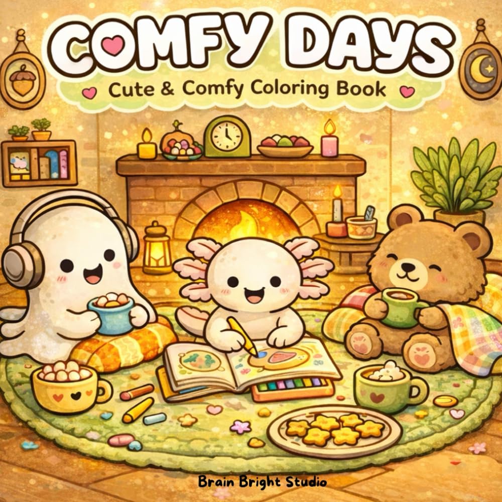 Comfy Days | Cute & Comfy Coloring Book: Cozy Friends & Cozy Corners – Cute, Kawaii, Calming Coloring Book for Adults & Teens
