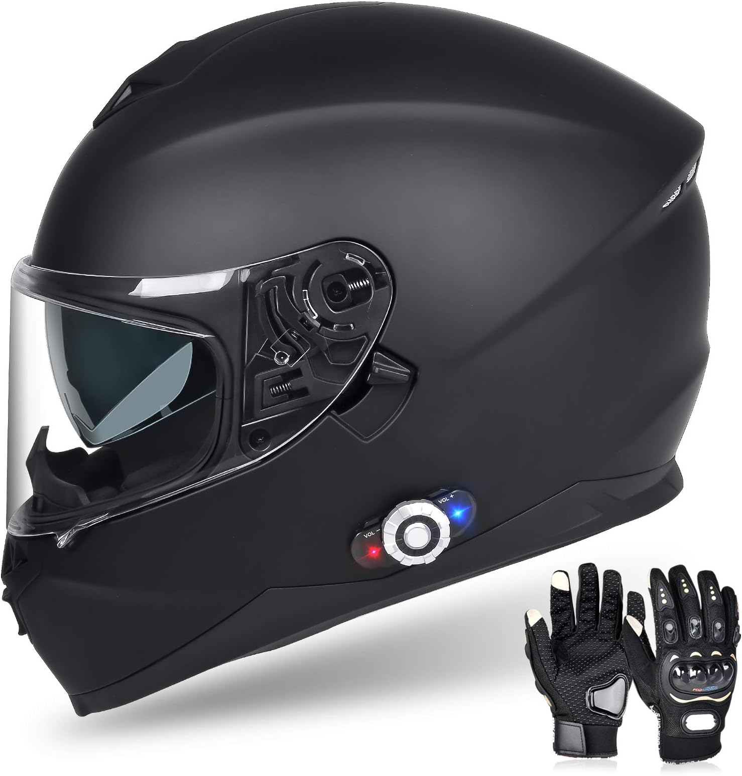 Bluetooth Motorcycle Helmet, FreedConn DOT Full Face Motorcycle Helmet with Bluetooth - 500M, 2-3 Riders Pair, FM/ MP3 (Matte Black, XL)