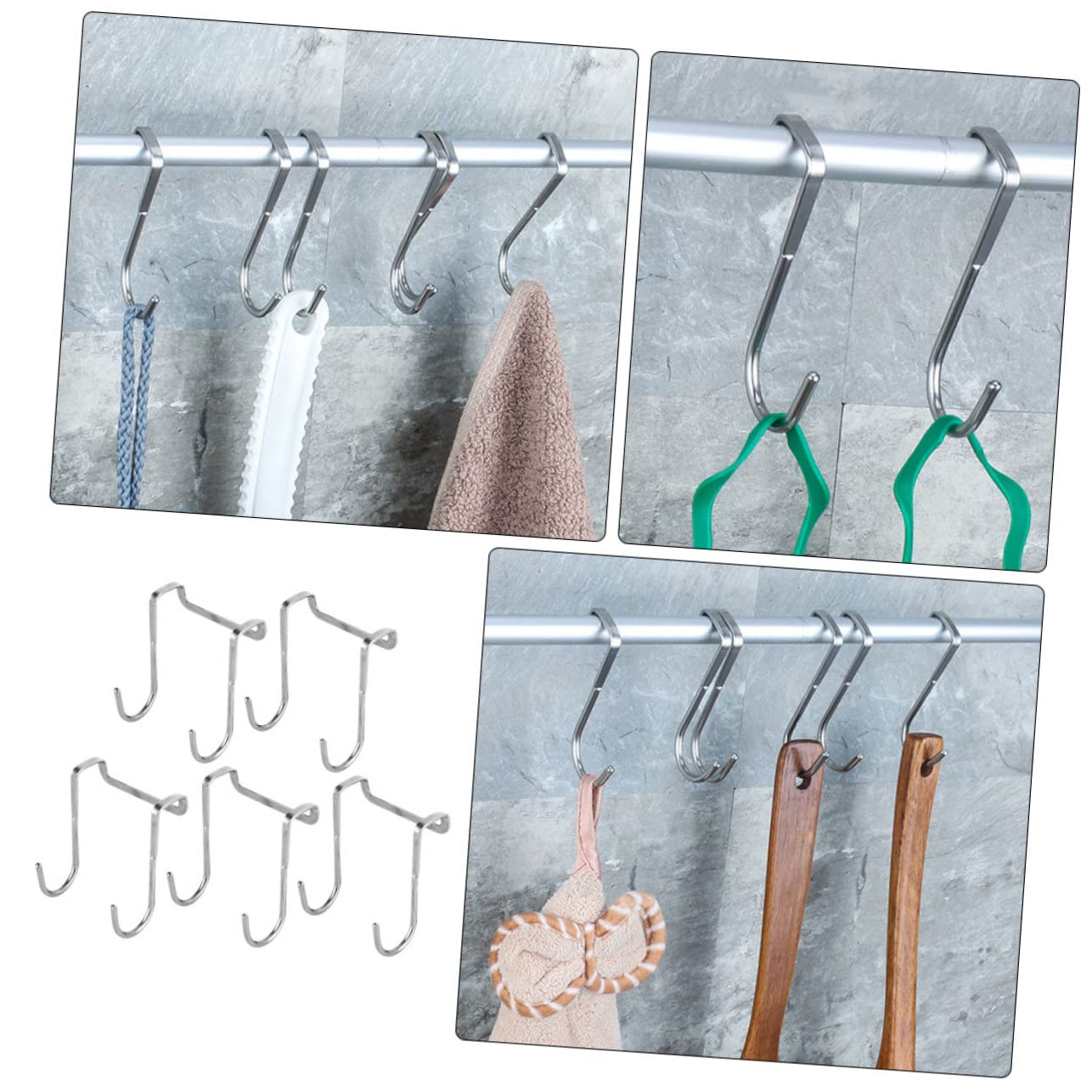 NUOBESTY 2 Set Gancio A Doppia S Appendiabiti Sopra La Porta Appendiabiti A Forma Di S Gancio Per Asciugamani Gancio Da Cucina Acciaio Inossidabile Silver 5 Pezzi * 2