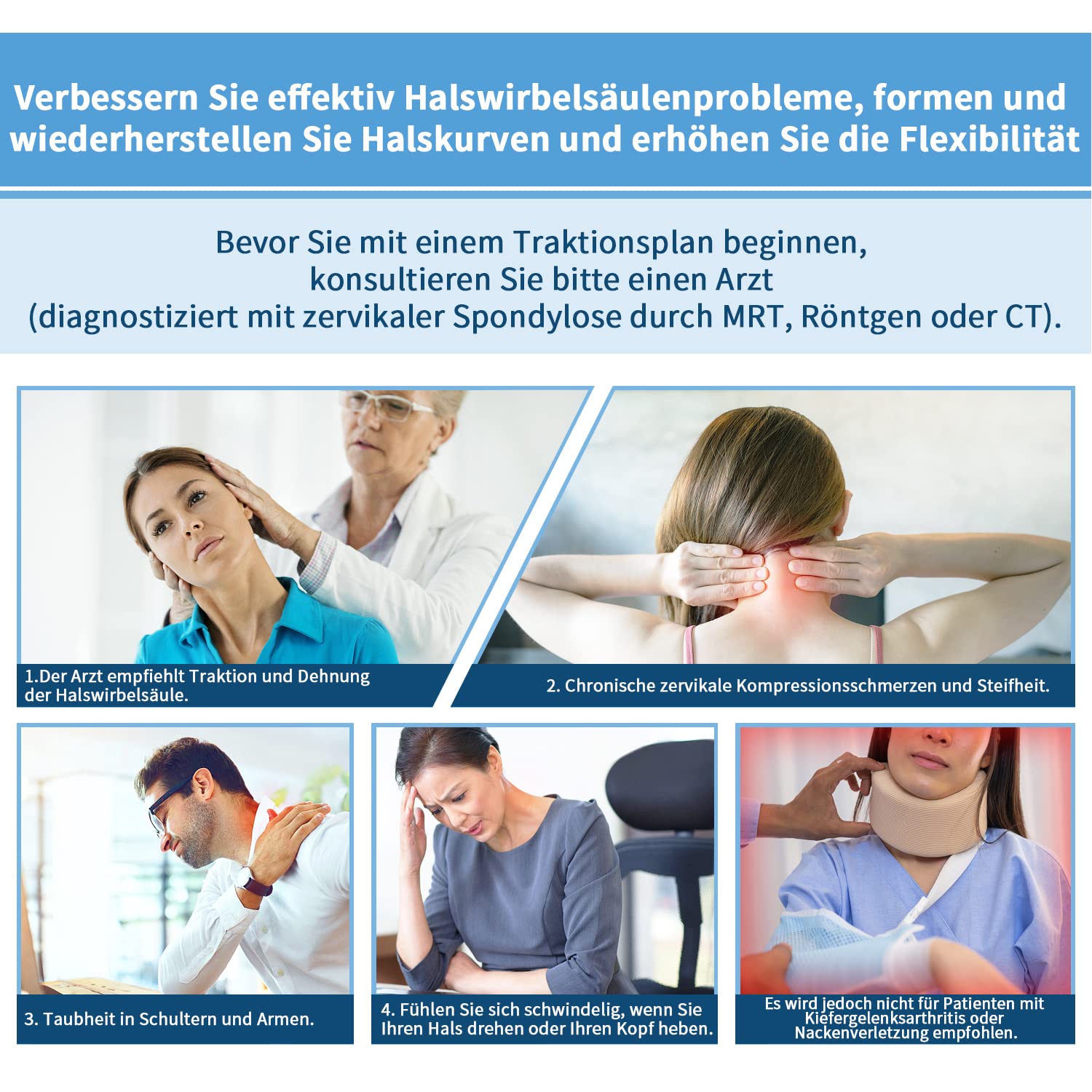 Holdsound Einstellbares Nackentraktionsgerät - 3 Traktionsstufen & 8-Luftkissen-System für Nackenschmerzen, Wirbelsäulendehnung, Hausgebrauch