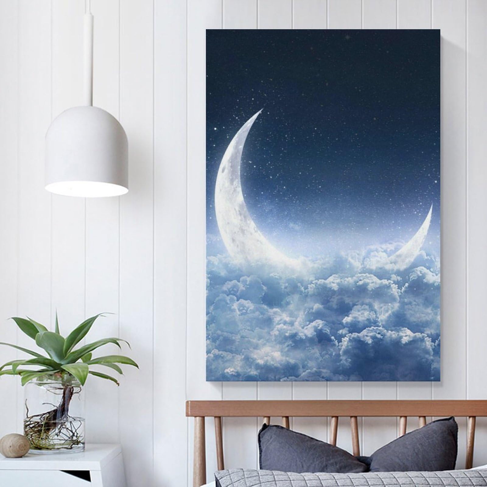 Amazon.co.jp: 絵画 月と白い雲インテリア 絵画 夜の三日月 アート