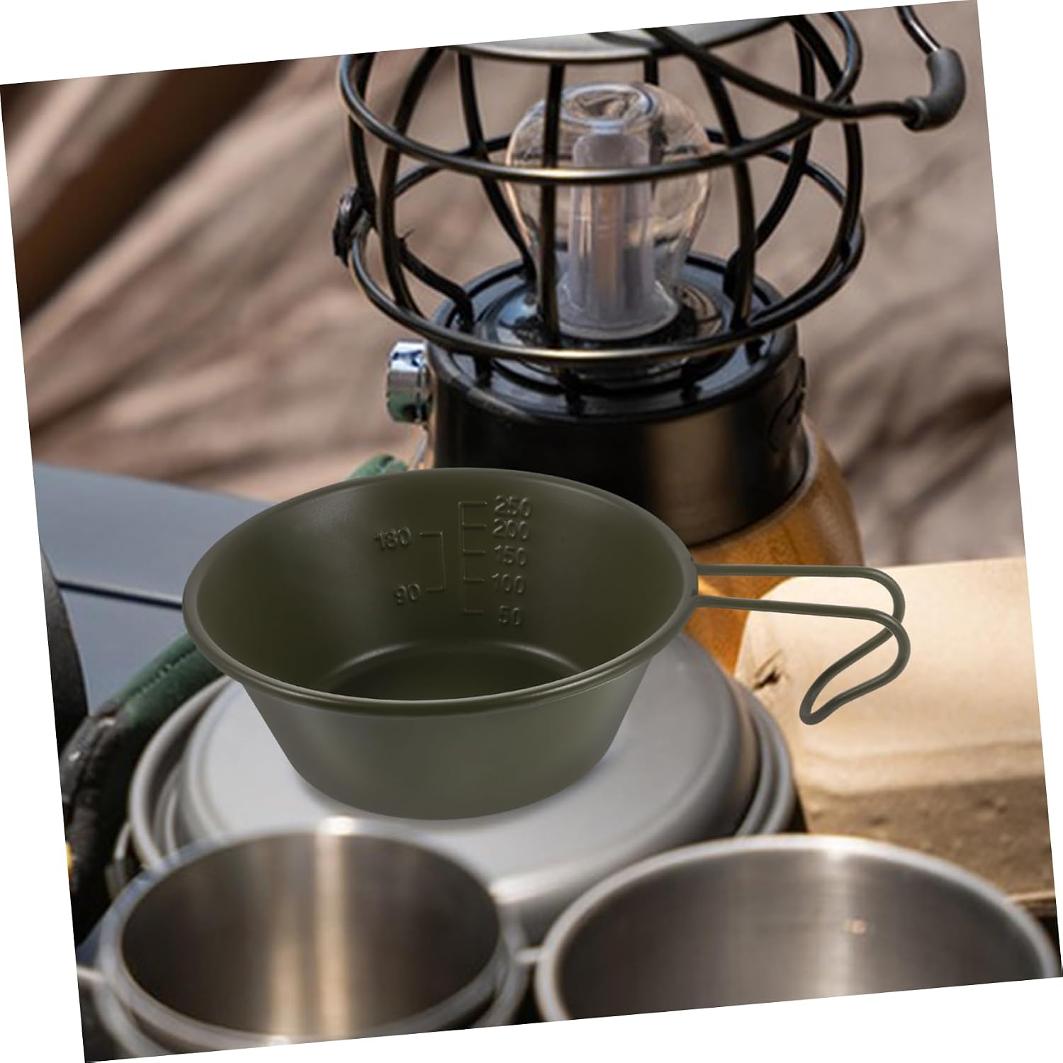 Stainless Steel Bowl Camping Dinnerware Handle Portable Picnic Bowl for Camping