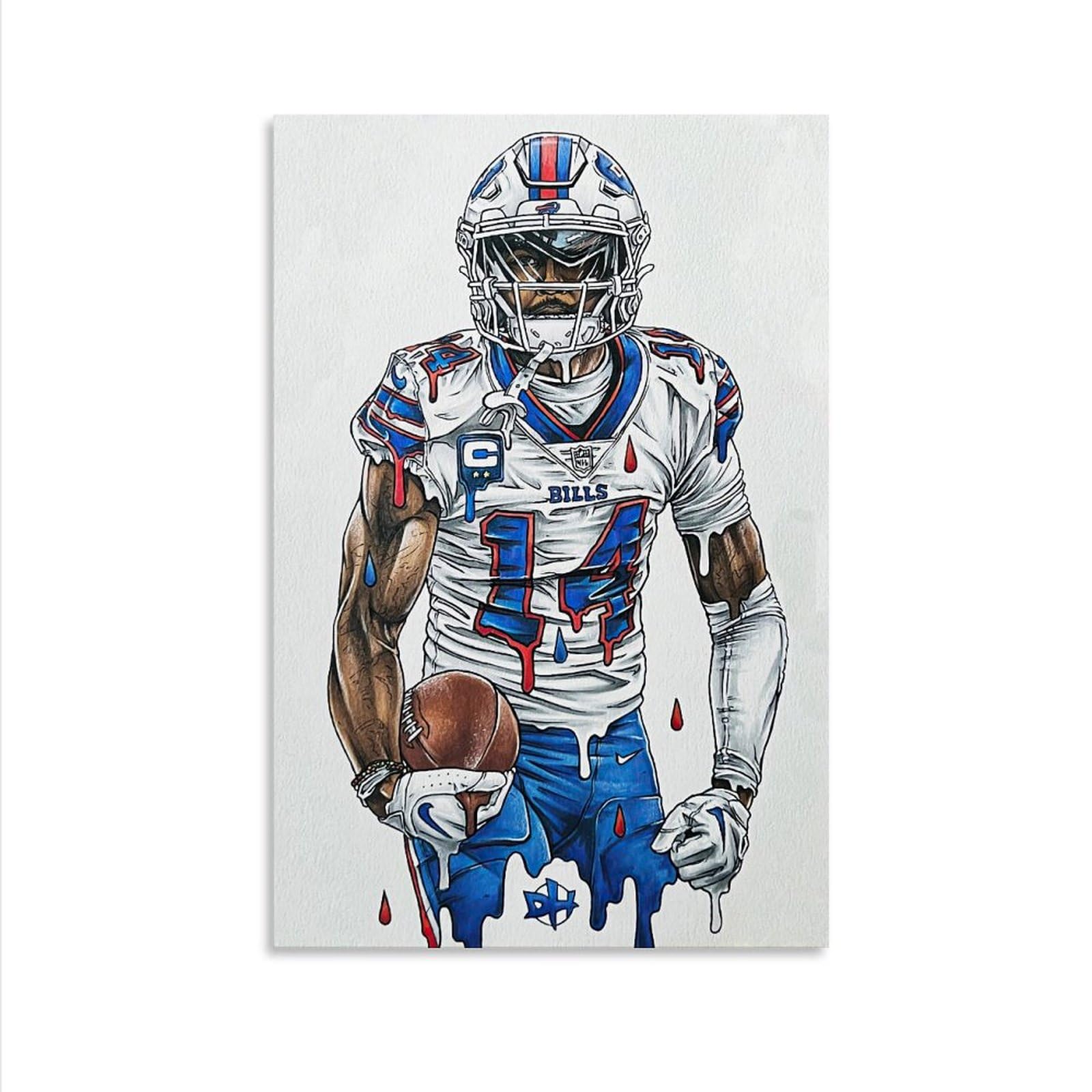 FANCHUANG Stefon Diggs Poster Bills Football Posters with Signature Prints Signed Canvas Wall Decor Unframe-style 16x24inch(40x60cm)