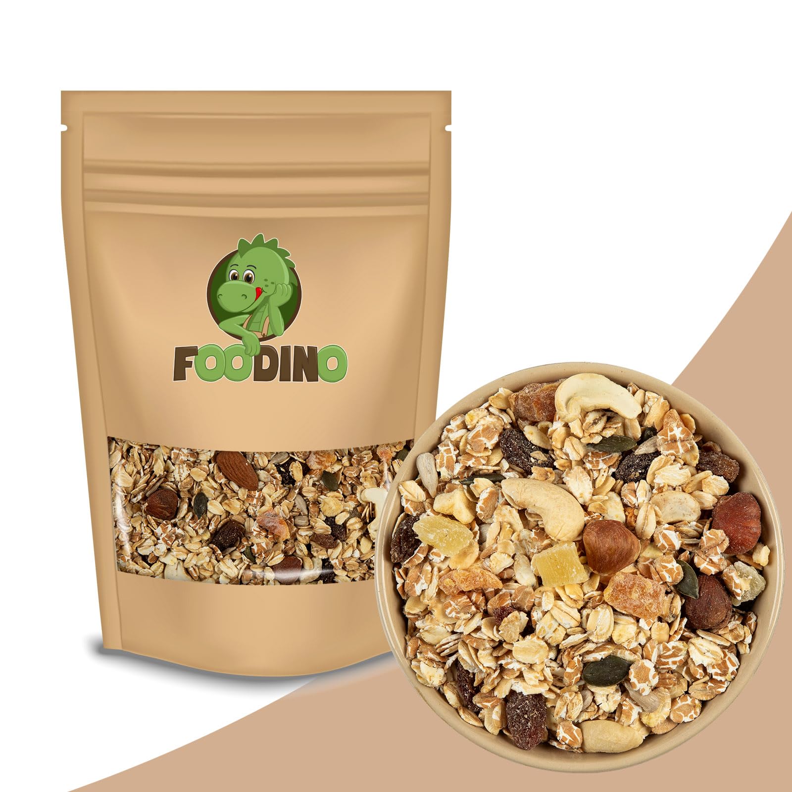 Frucht- & Nuss Müsli 1kg - mit Hafer- & Gerstenflocken, Weizen, Haselnüsse, Mandeln, Cashewkerne, Rosinen, Aprikosen, Ananas, Apfel, Kürbiskerne & Sonnenblumenkerne - Foodino (1kg - 5kg) (5kg)