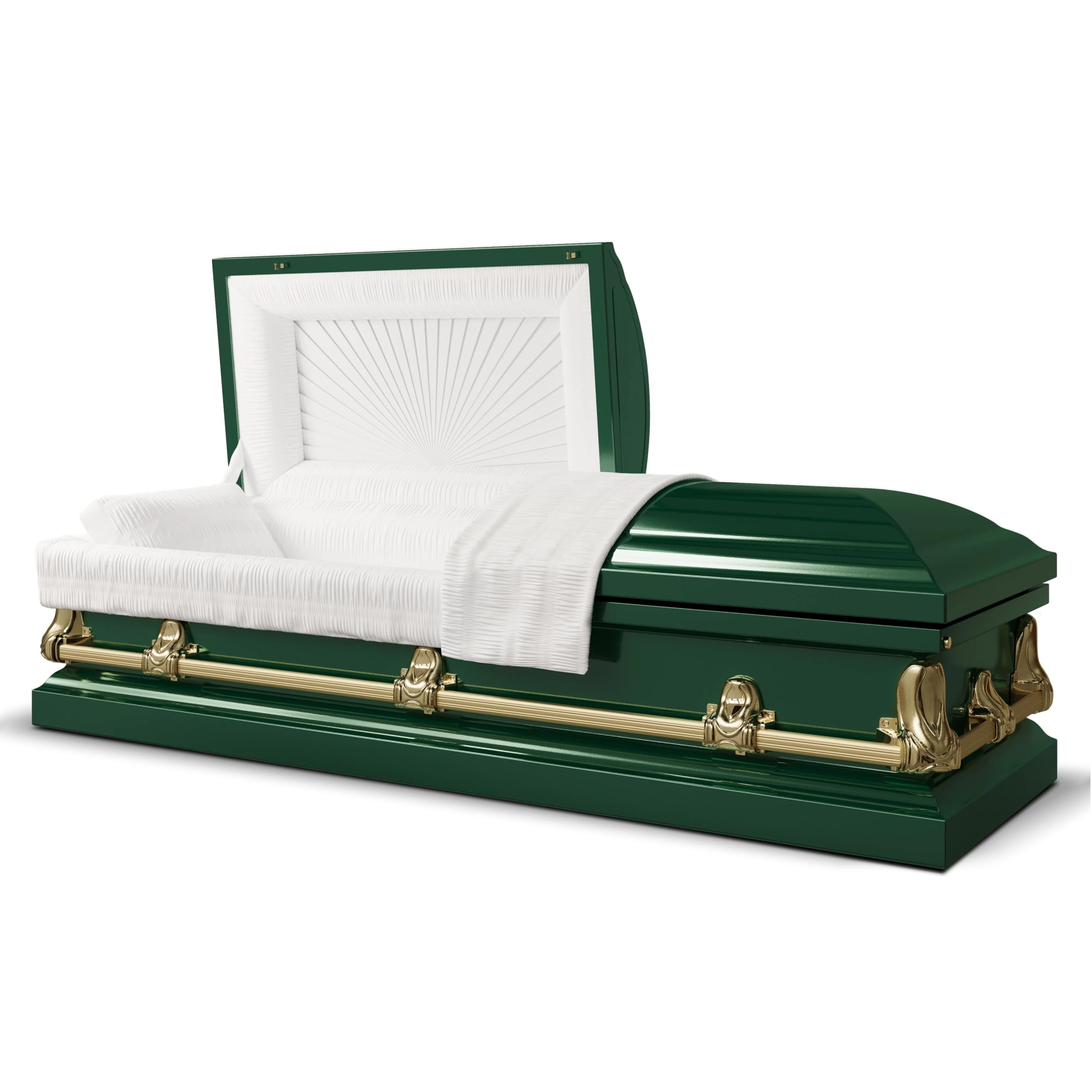 Titan Casket Elegant Orion Series Funeral Casket for Humans - Handcrafted Steel Casket, Luxurious Hunter Green Finish & White Crepe Interior, Reinforced Handles, Adjustable Bed with Gasketed Sealer