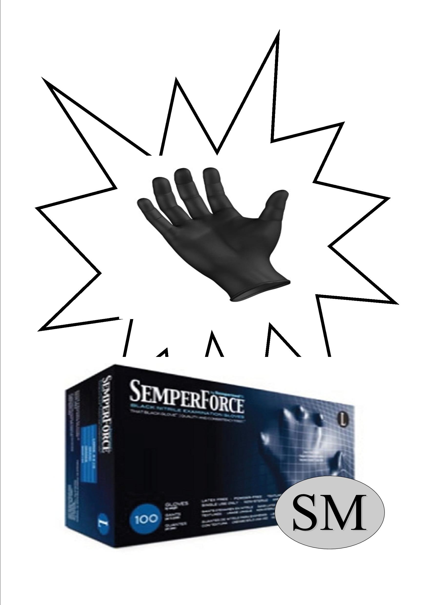SempermedBKNF102 SemperForce Black Nitrile Glove, 4 mil, Powder-Free, Small, Pack of 100