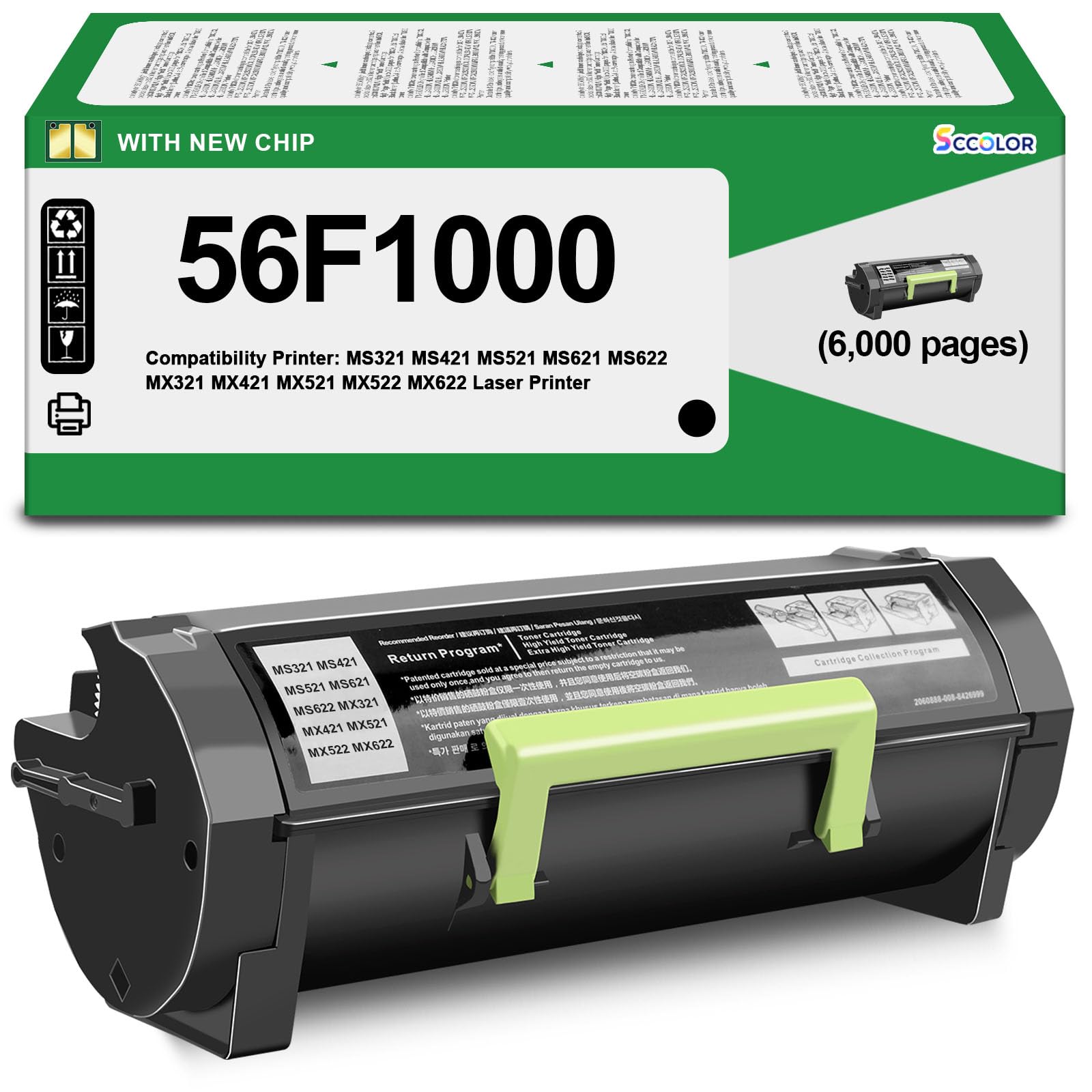 Photo 1 of 56F1000 Toner Cartridge High Yield Compatible with Lexmark 56F1000 Toner Cartridge Replacement for Lexmark MS321 MS421 MS521 MS621 MX521 MX522 MX622 MS622 MX321 MX421 Laser Printer(Black 6,000 Pages)