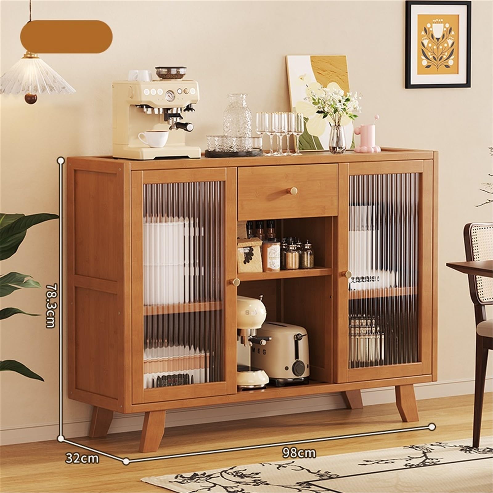 Buffet Buffet Mural à Porte vitrée avec Rangement intégré, Style rétro, Multifonctionnel Double