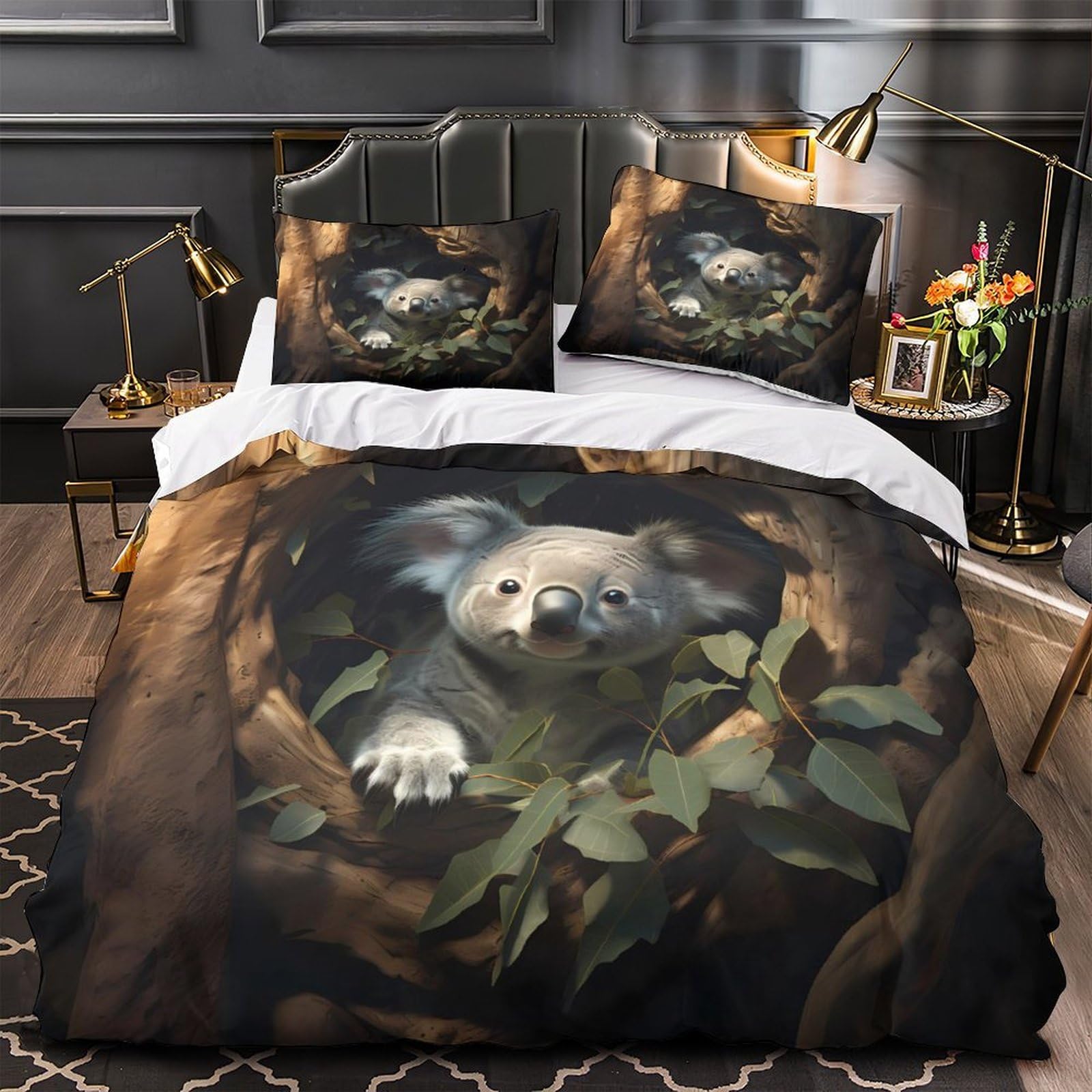 Housse de couette koala anti-acarien : parure de lit douce pour peau sensible 200x200