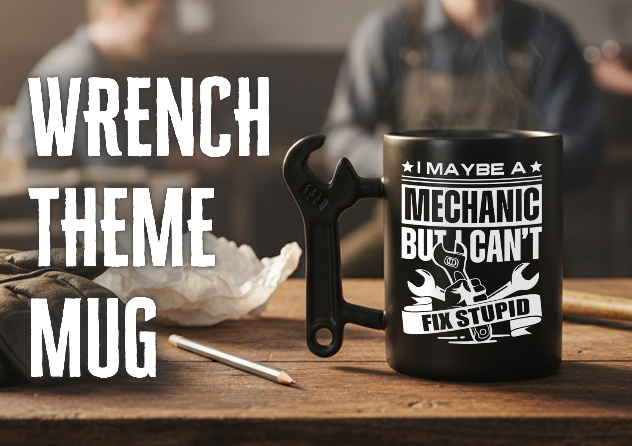 Onebttl Mechanic Gifts Wrench Coffee Mug, Mechanic Gift, 13.5oz/400ml Funny Ceramic Mug for Christmas, Father's Day, Fix Stupid