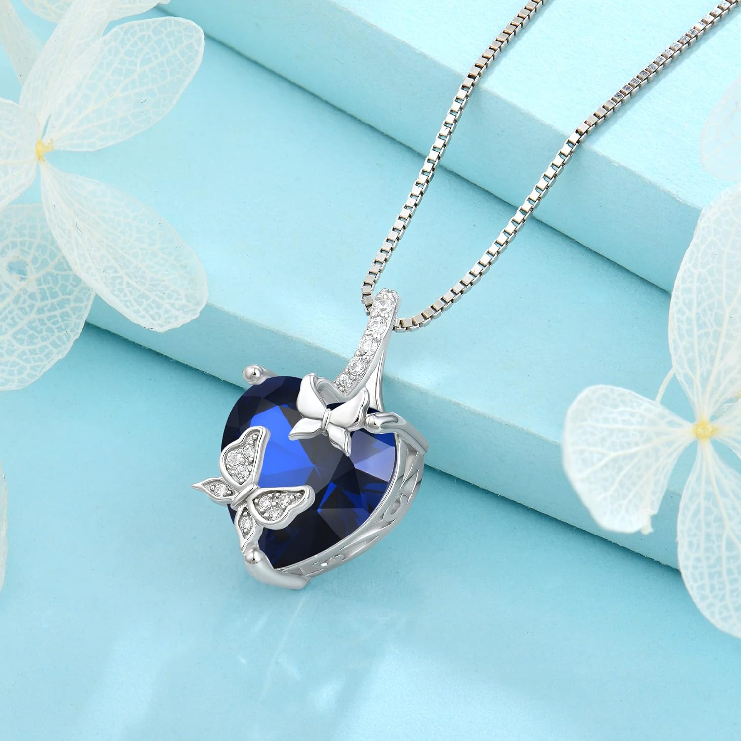 FJ Butterfly Necklace 925 Sterling Silver Love Heart Pendant Birthstone Jewelry for Women - Image 4