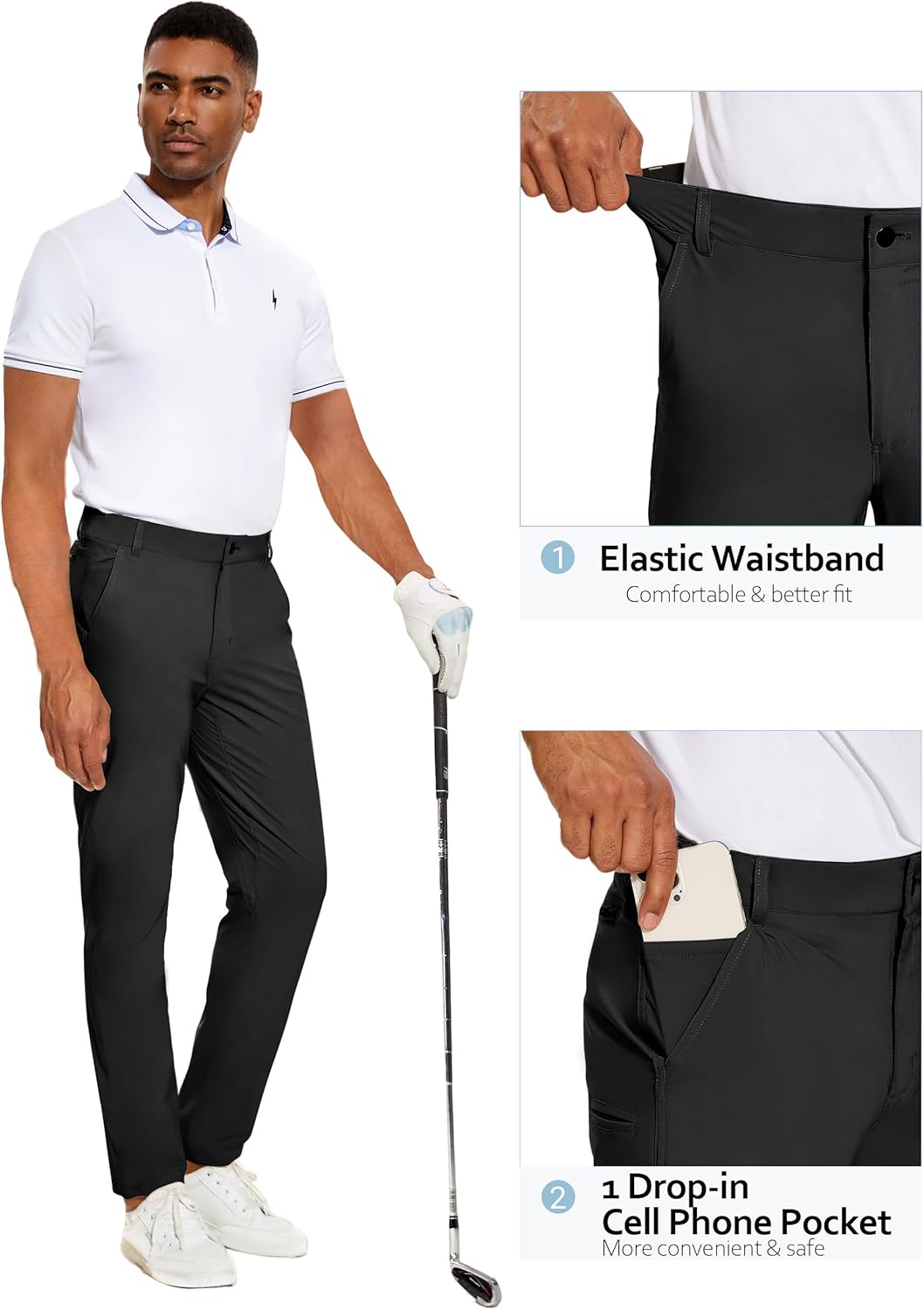 PULI Golf Pants Men Stretch Slim Fit Lightweight Waterproof Dress Casual Hiking Work Pants with Pockets - Image 2