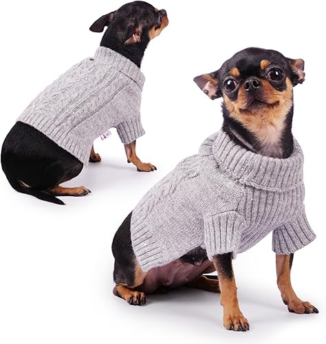 Miniatura 3 de Frienperro Suéter para perro para perros pequeños, suéter de punto trenzado con lentejuelas, suéter cálido de invierno de cuello alto, traje de