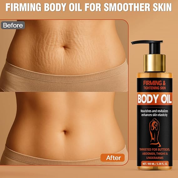 Bellisinno Body Firming Oil 3.38 FL OZ, After Shower Body Oils for Women, Skin Tightening and Hydrating Treatment for Arms, Legs, Stomach  Body, Deep Moisturizing Body Care That Plumps