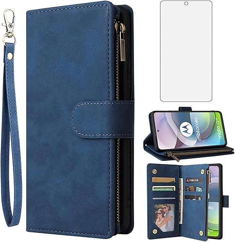 Asuwish Funda compatible con Moto One 5GOne5G UWMoto G G5 Plus y protector de pantalla de vidrio templado Funda de cuero con tapa para Motorola One