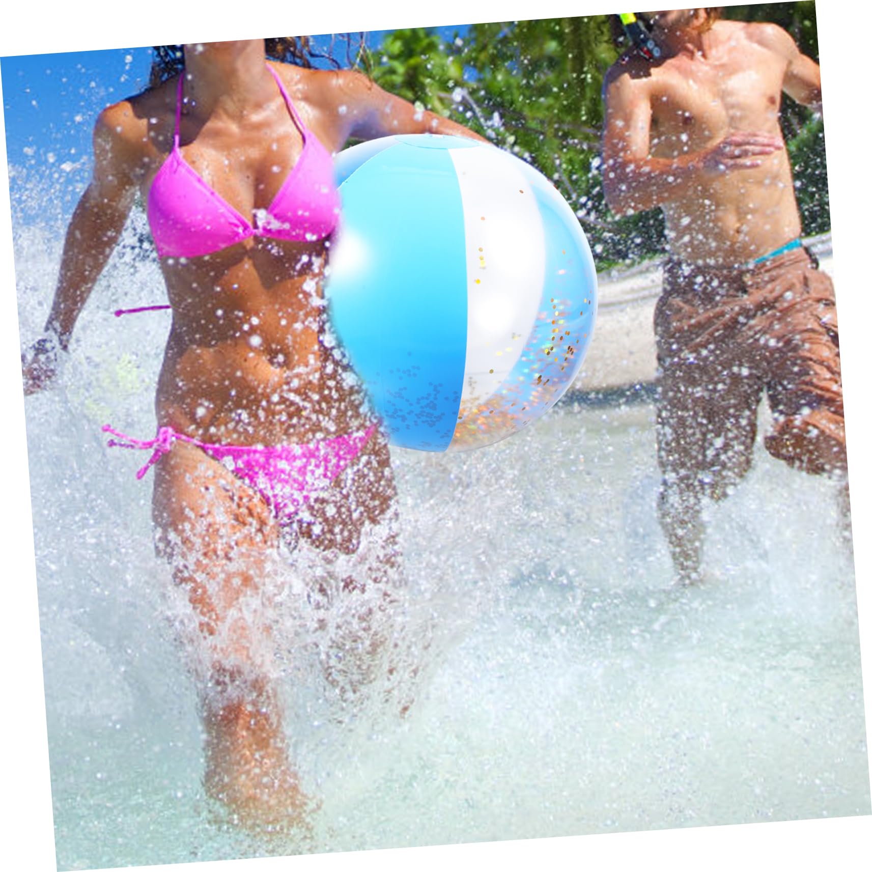 VANZACK Big Inflatable Beach Ball Sequins 36cm Set of 3 Glitter Beach Balls for Summer Pool Parties