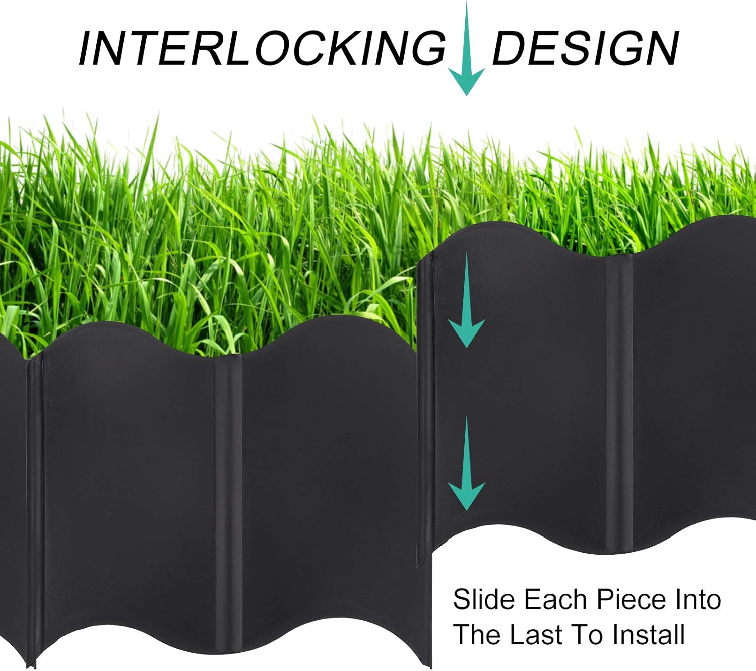 CEE 50PCS Garden Landscape Edging Border No Dig 6.10" x 5.30" Interlocking Landscaping Edging Kit, Hammer in Lawn Edge, Plastic No-Dig Pound-in Garden Lawn Edging for Outdoor Patio DIY, Black