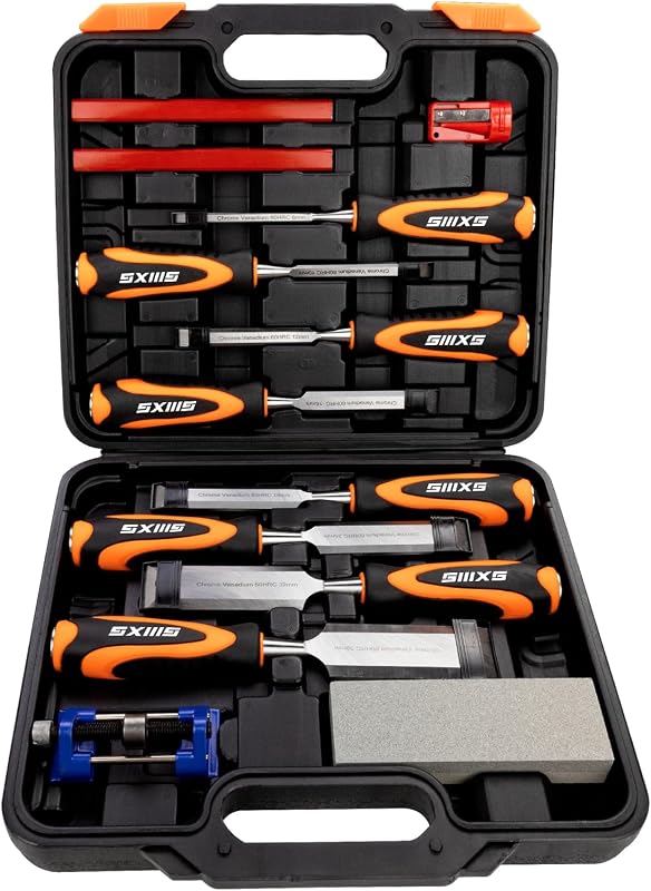 Wood Chisel Set, Steel Woodworking Chisel Set for Woodworking | 8pcs Woodworking Chisel Set,1pcs Honing Guide,1pcs Sharpening Stone,2pcs Carpenter Pencils