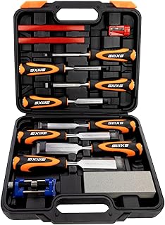 13pcs Professional Wood Chisel Set, 8pcs Woodworking Chisel Set with 1pcs Honing Guide, 1pcs Sharpening Stone and 2pcs Carpenter Pencils