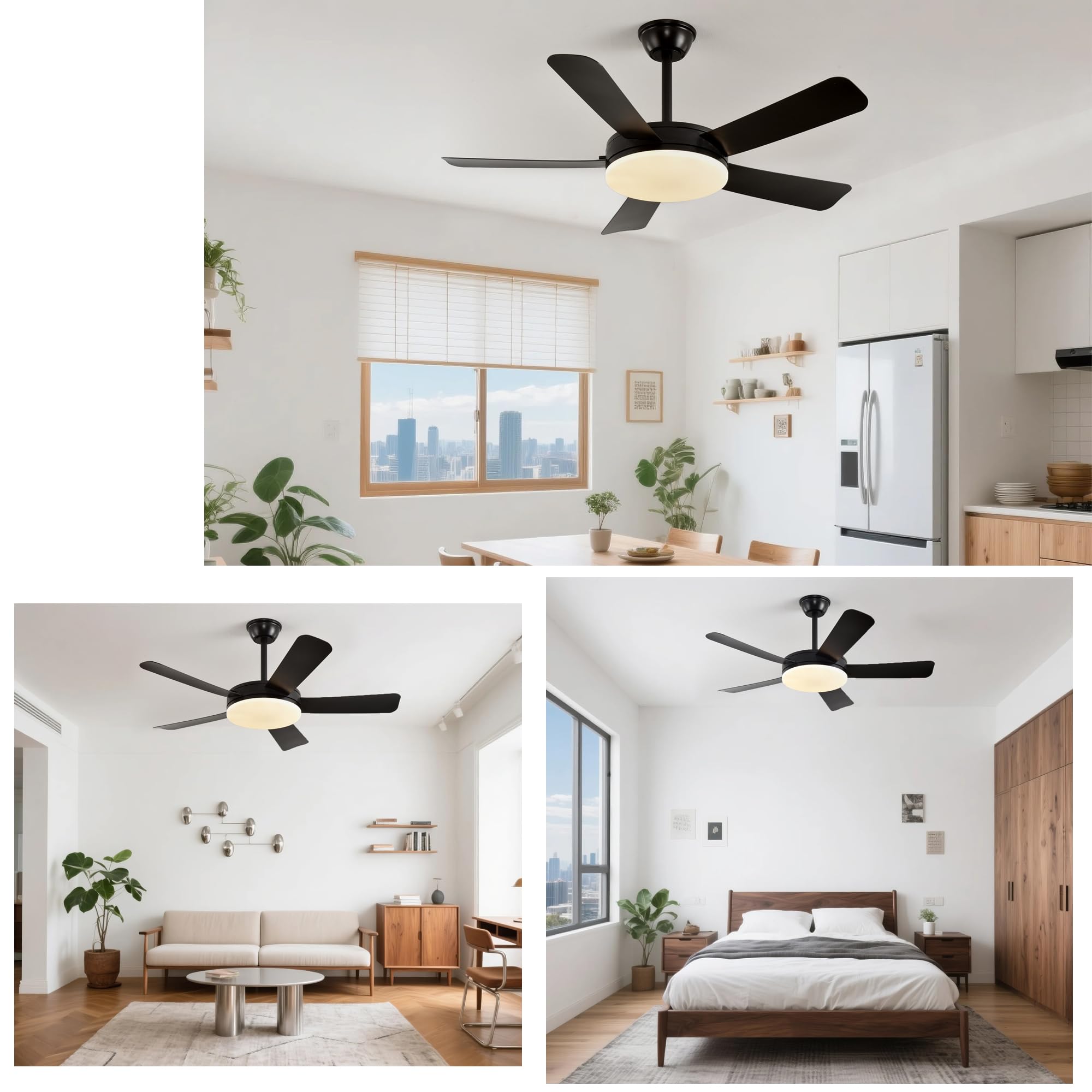 110 CM Schwarz LED Deckenventilator mit Beleuchtung und Fernbedienung Leise | Deckenventilator mit Licht Fernbedienung, 5Flügeln, Timer, 3Farbtemperatur,6Geschwindigkeiten, Motor DC,Sommer Wintermodus
