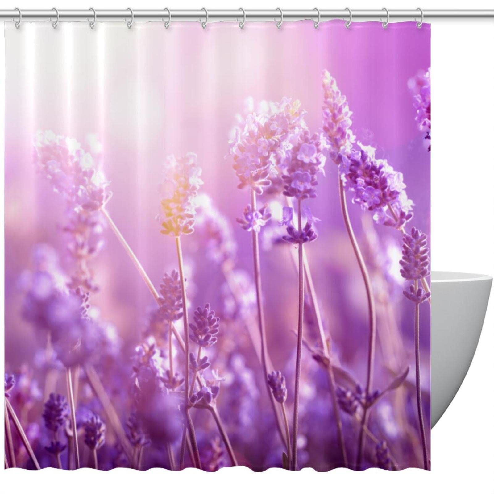 Rideau de douche en tissu salle de bain lavande fleur violette