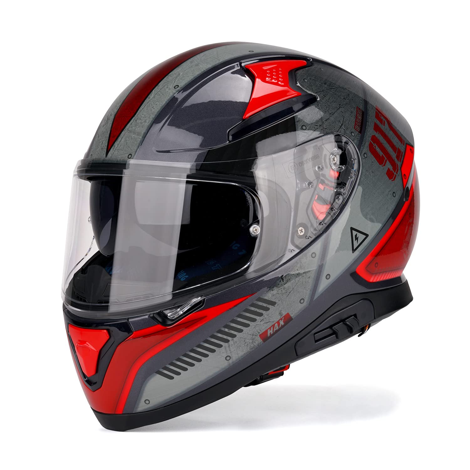 Size Large HAX Full Face Motorcycle DOT Approved Helmet with Dual Rear Wing and Pinlock Ready - Lightweight and Durable Motorbike Street Bike Helmet for Adults (Impulse Droid Red,)