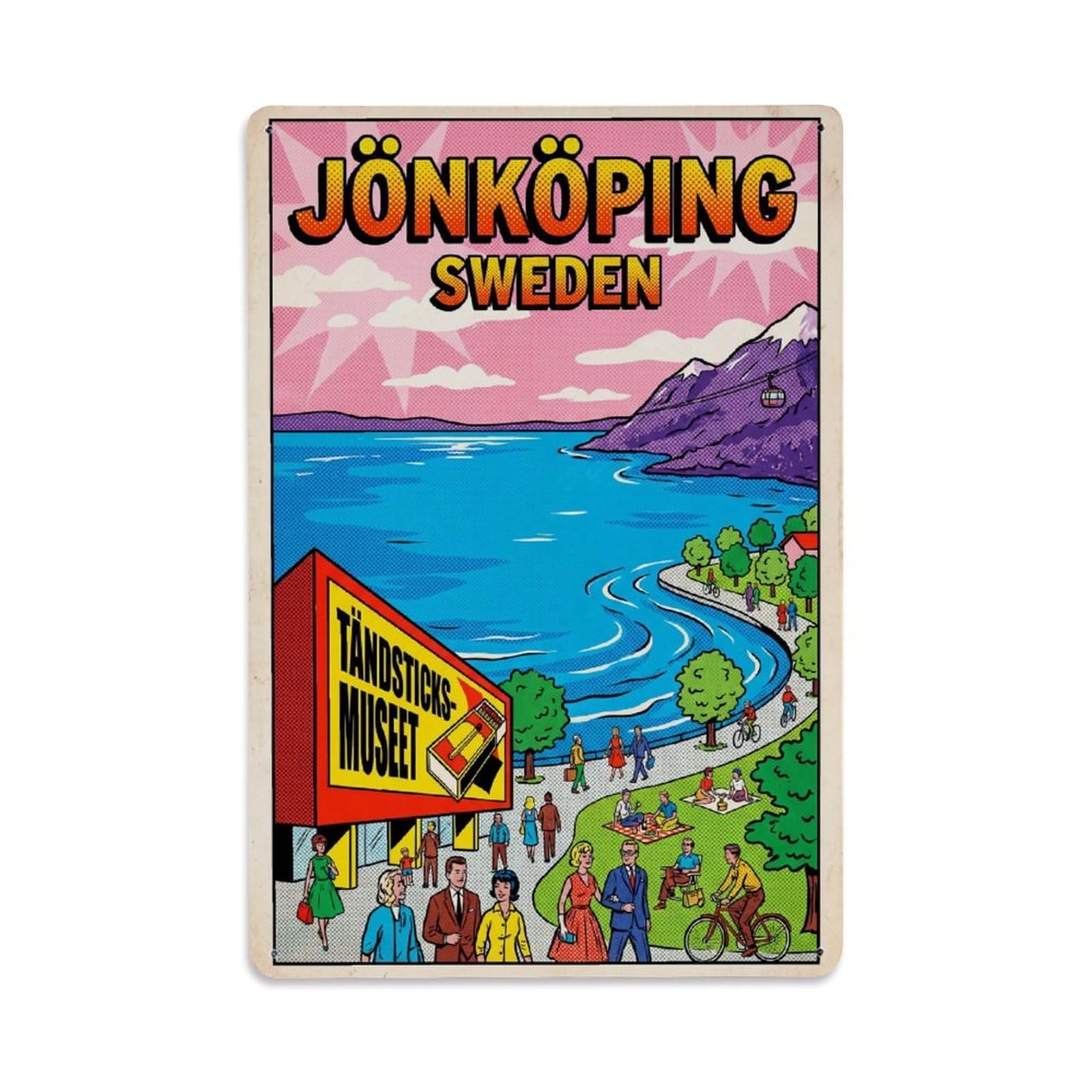 Retro Sweden Jonkoping Travel Metal Tin Sign Plaque Wall Decor for Cafe, Club Bar, Office, Garden Metal Poster 8x12Inch