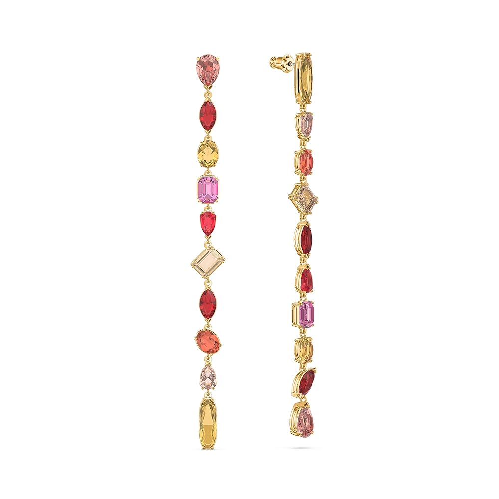 SWAROVSKI Gema ドロップイヤリング マルチカラー ジュエルトーンクリスタル ゴールド調仕上げ メタルセッティング Swarovski Gema コレクションの一部, One Siz