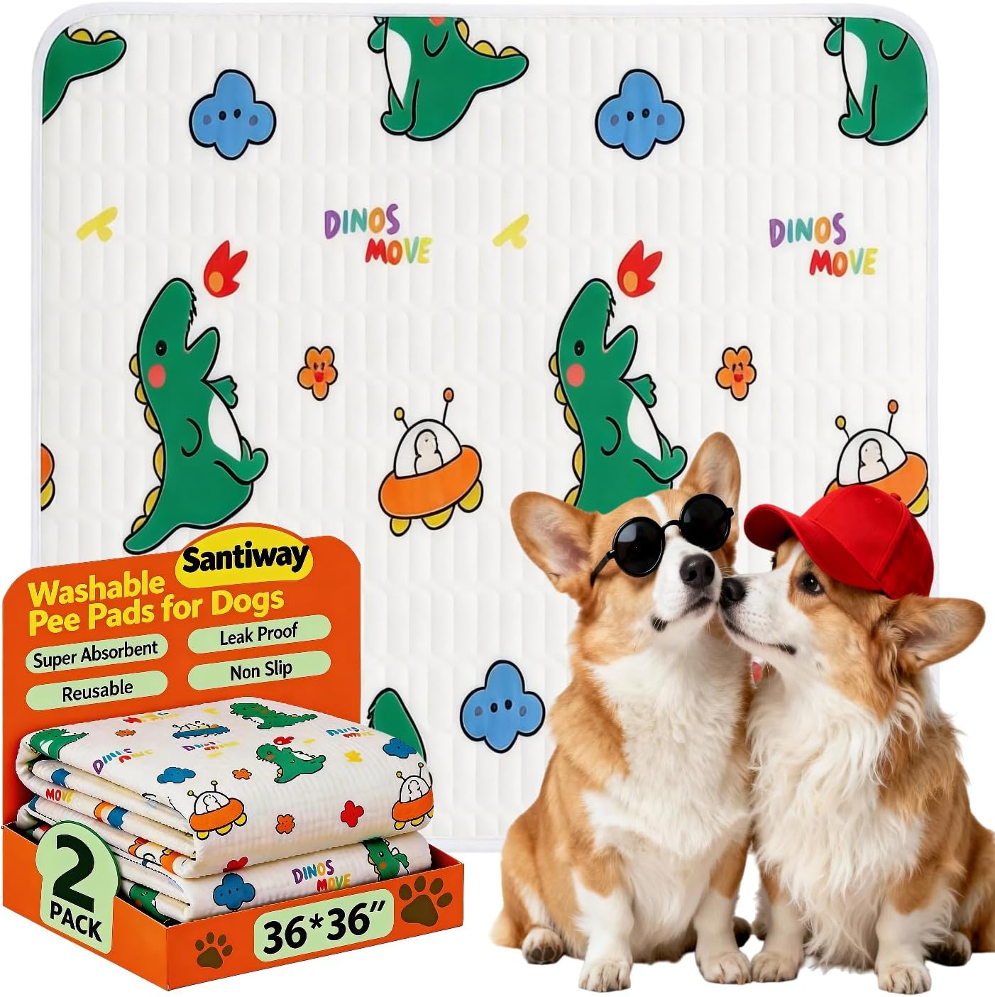 Washable Puppy Pads with Pheromones, 2 Pack - Super Absorbent Leakproof Reusable Puppy Potty Training Pads with Non-Slip Backing for Crate, Playpen, Bed, Whelping Box (White, 36" x 36")