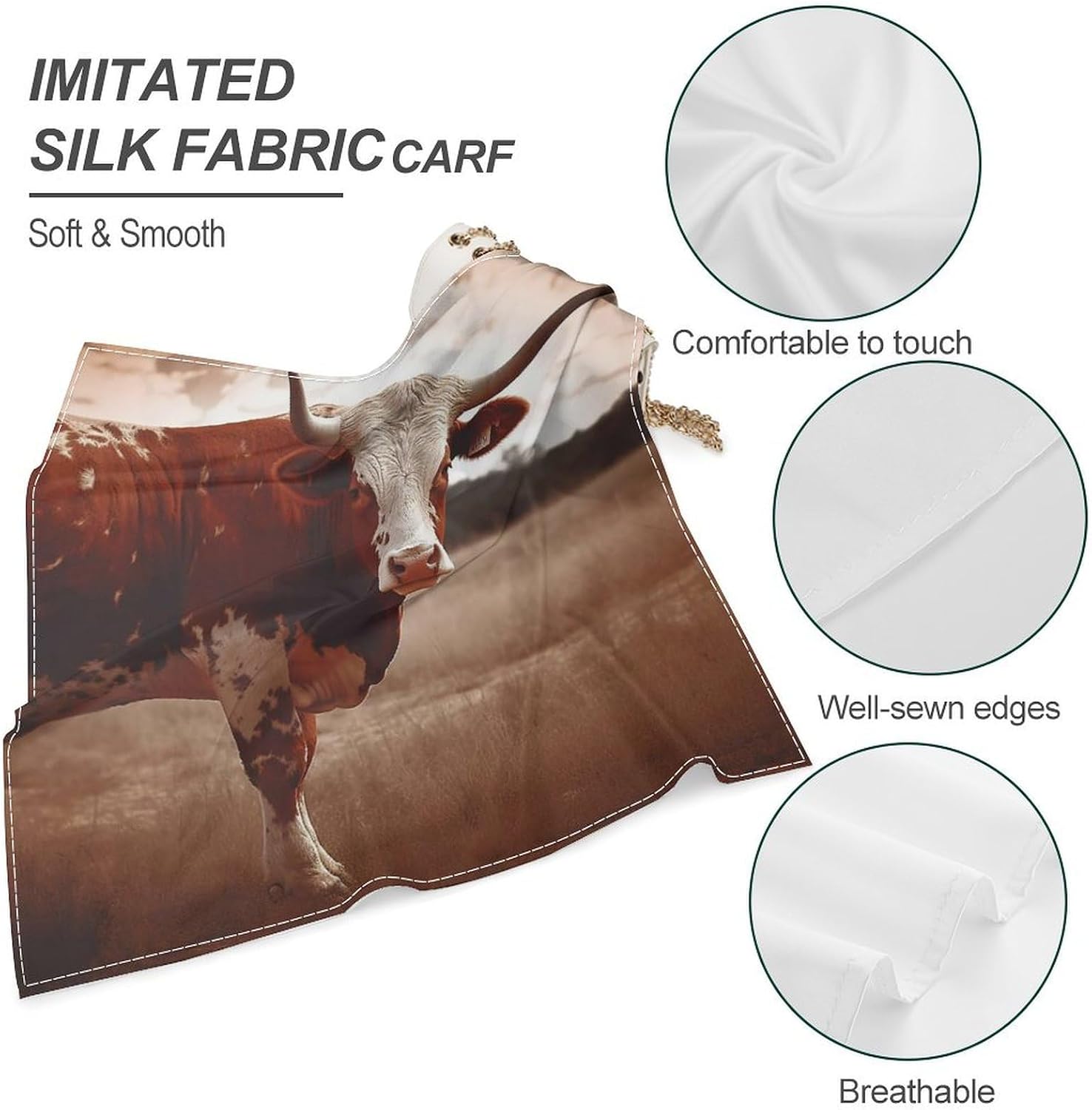 Bandana Headband Silk Hair Scarf Headwear Texas Cow Bandanas Square Handkerchiefs for Men Women Face Mask image 4