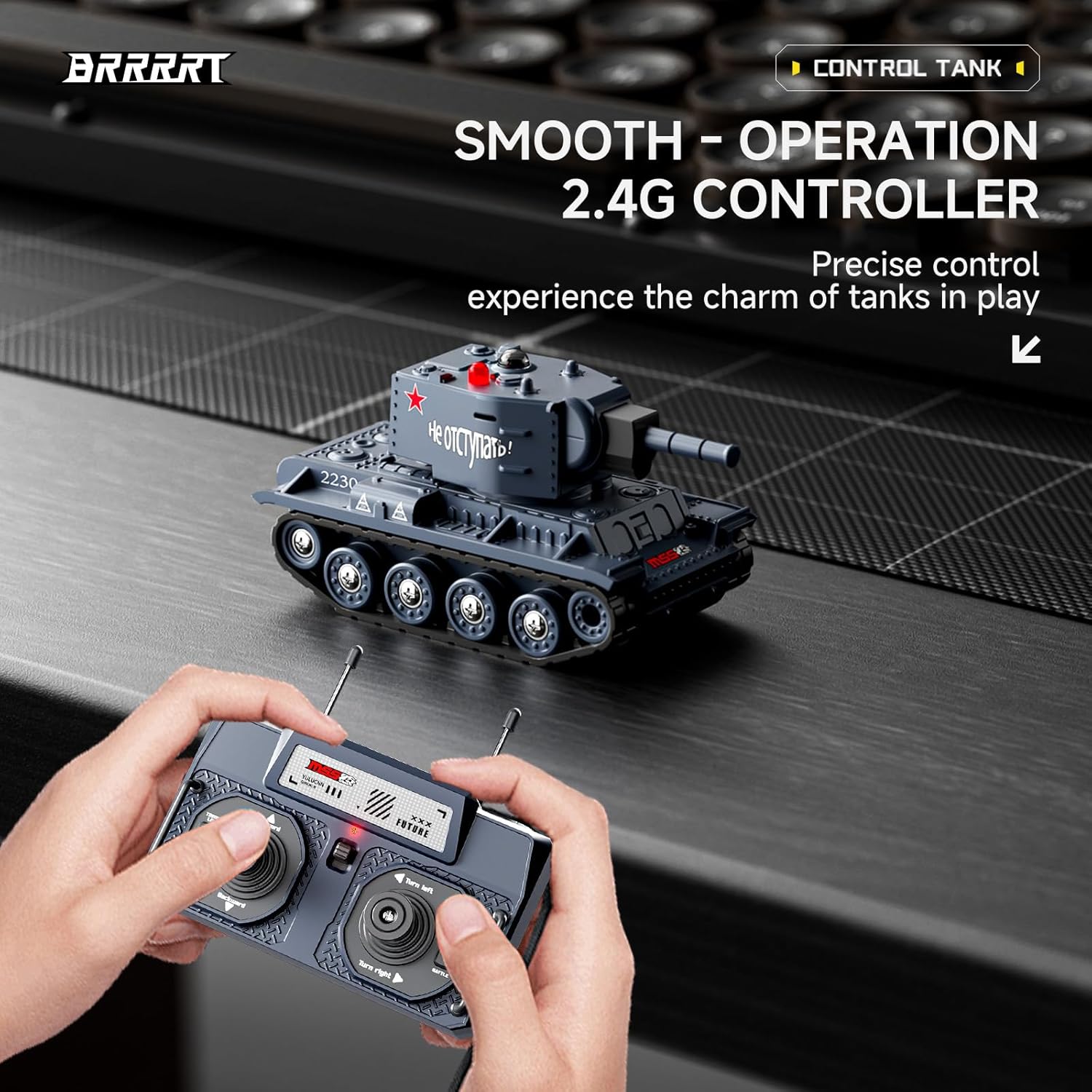 BRRRRT1/64 Remote Control Military Vehicles with Infrared Shoot,Mini RC Tank with 330° Rotating Turret and Sound & Lighting, RC Tank That Shoots Toy for Kids 8+ Gray