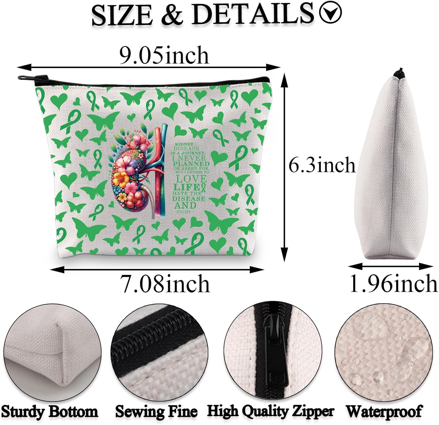 BDPWSS Kidney Cancer Survivor Gift Kidney Disease Awareness Gifts Kidney Disease Is a Journey Kidney Disease Warrior Gift (Choose fight KD bag) image 2