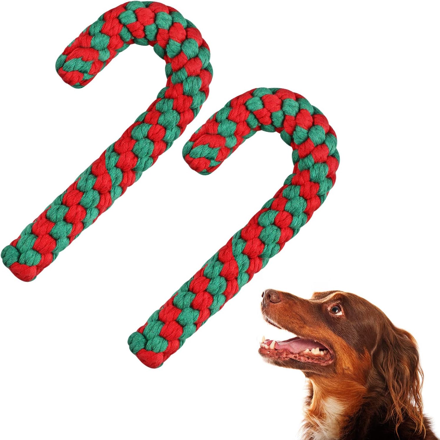 2 Pieces Christmas Pet Chew Toys Candy Cane Dog Rope Toy Dog Chew Rope Toys for Christmas Dog Puppy Pets Chewing (Red Green)