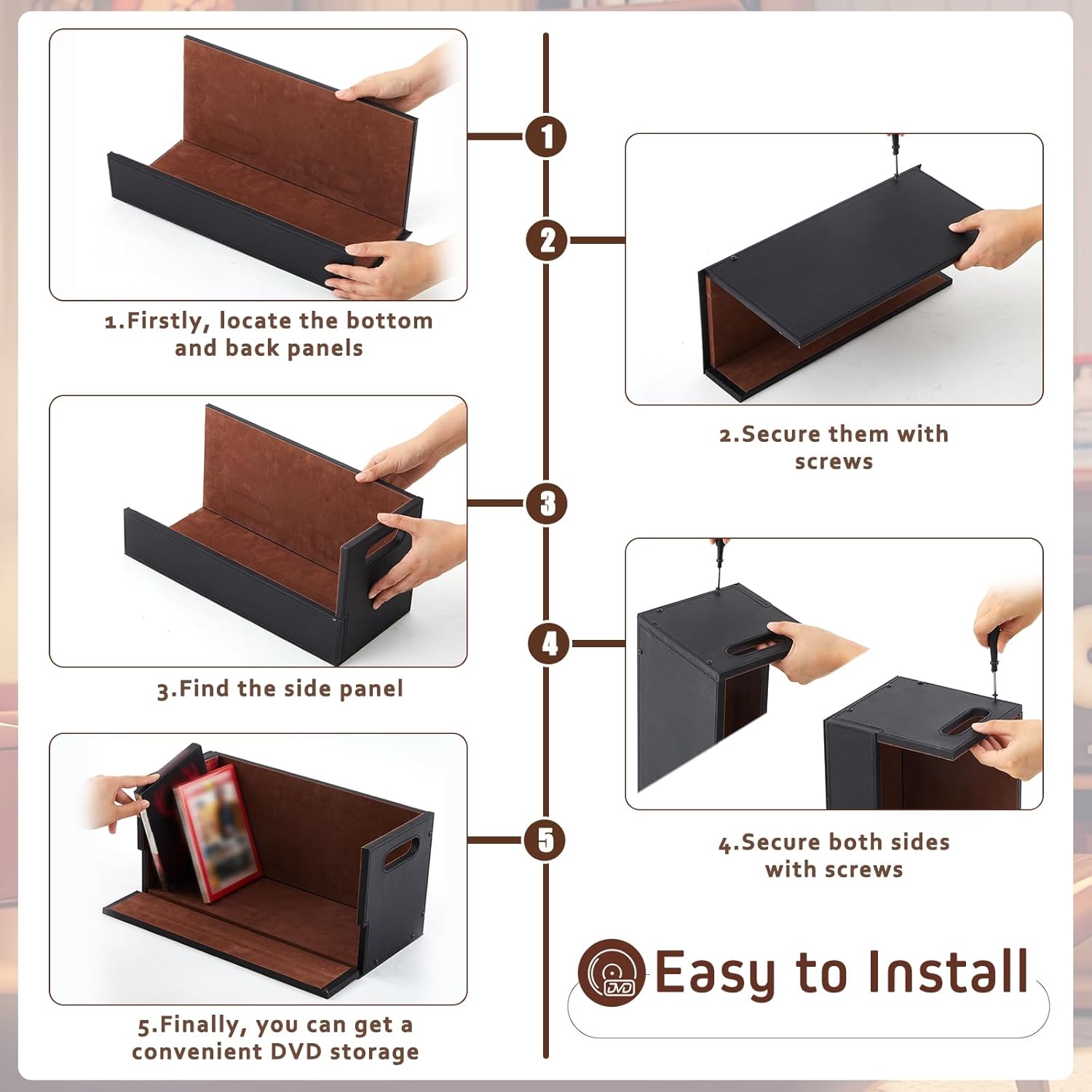 2 Set Leather Dvd Storage Box Stackability Dvd Storage Shelf Holder Racks Cassette Tape Display Stand with Carrying Handles for Movie Cases Organizer Can Store up to 52 Boxes