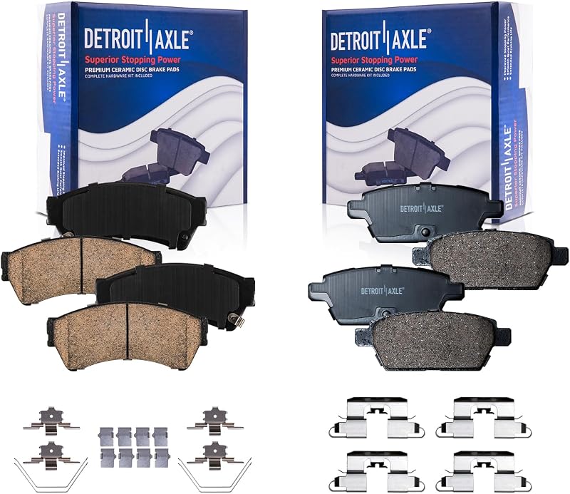 Jogo de pastilhas de freio cerâmicas Detroit Axle dianteiras e traseiras para Ford Fusion, Mazda 6, Lincoln MKZ, Zephyr e Mercury Milan – 4 unidades