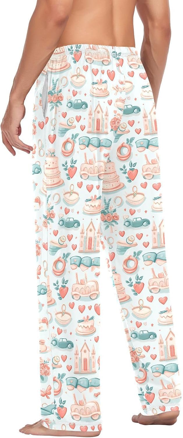 ALAZA Wedding Heart Cartoon Men's Pajama Pants Men Cotton Pajama Bottoms with Pockets, S