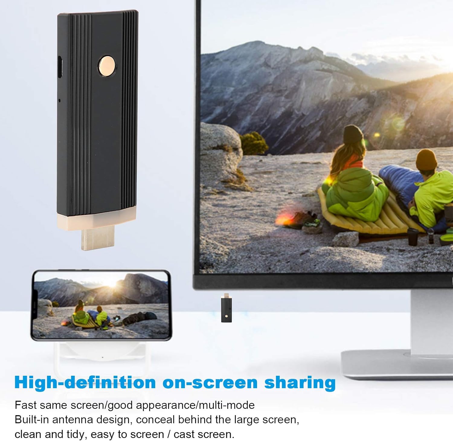 Yoidesu Same Screen Device, Built in Antenna Design 1080P Wireless Display Mirroring, with Wide Compatibility for Smartphone Tablet Laptop Online Learning Conference Office Home