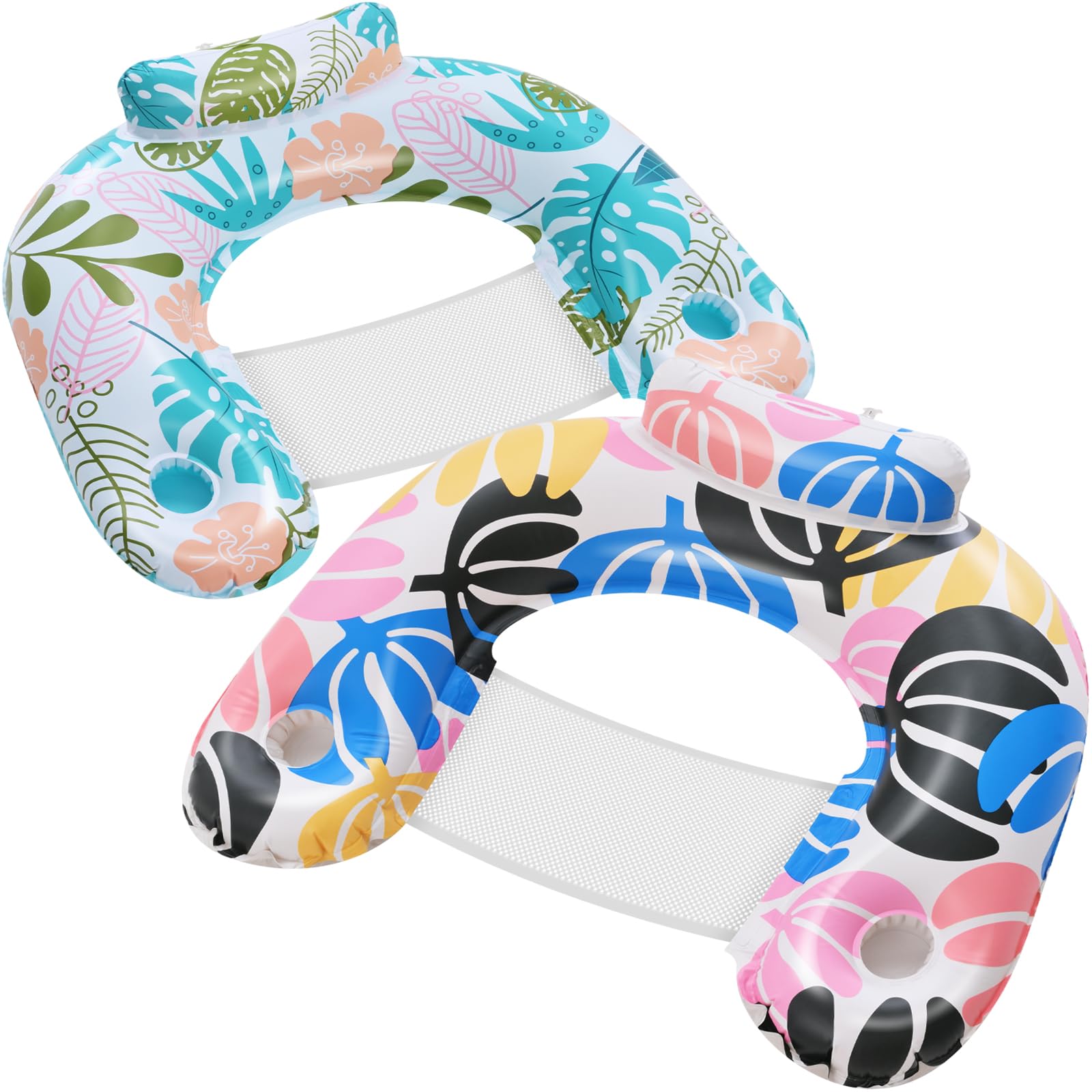 ANNIL【2 Pack】 Adult Inflatable Pool Floats Chair, Water Leisure Inflatable Floating Chair,Drink Holder, Ergonomic Headrest,Pool Floaties for Adults Swimming Pool Party, Summer Water Fun