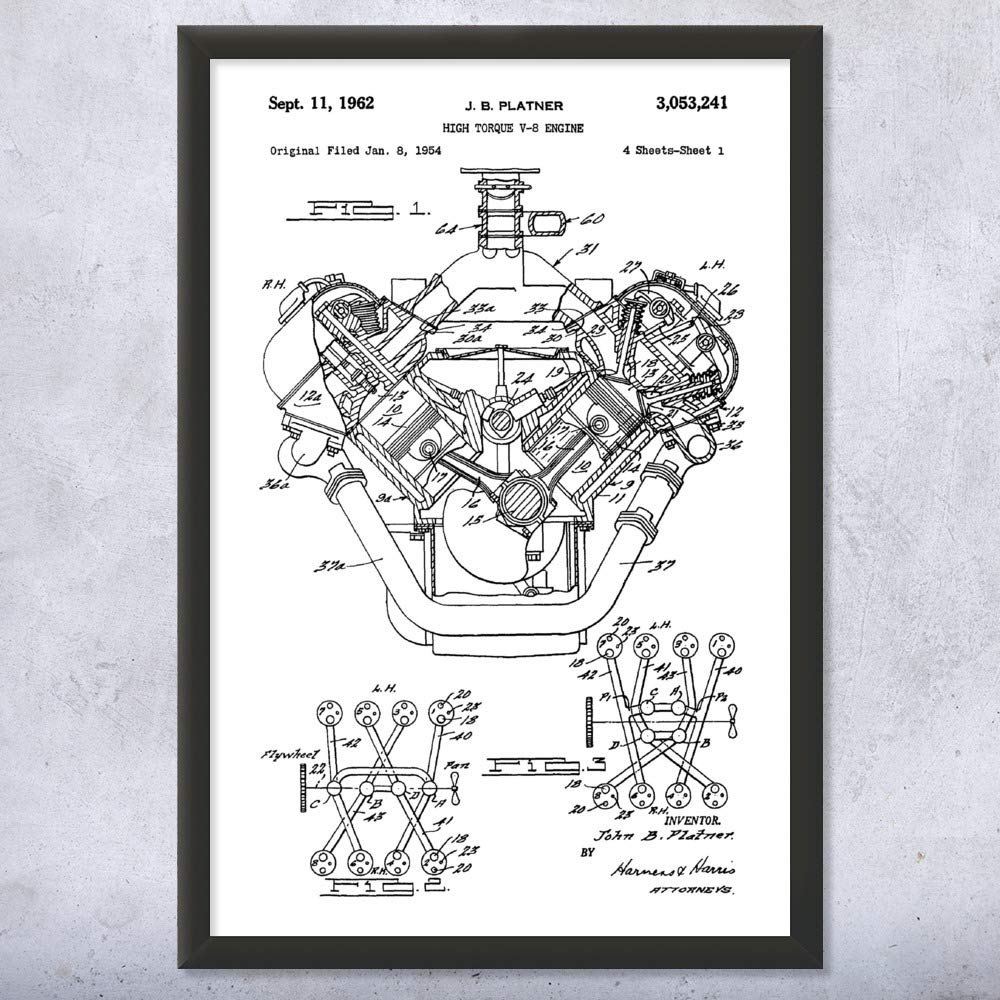 Amazon.com: Framed V8 Engine Print, Muscle Car Art, Hemispherical