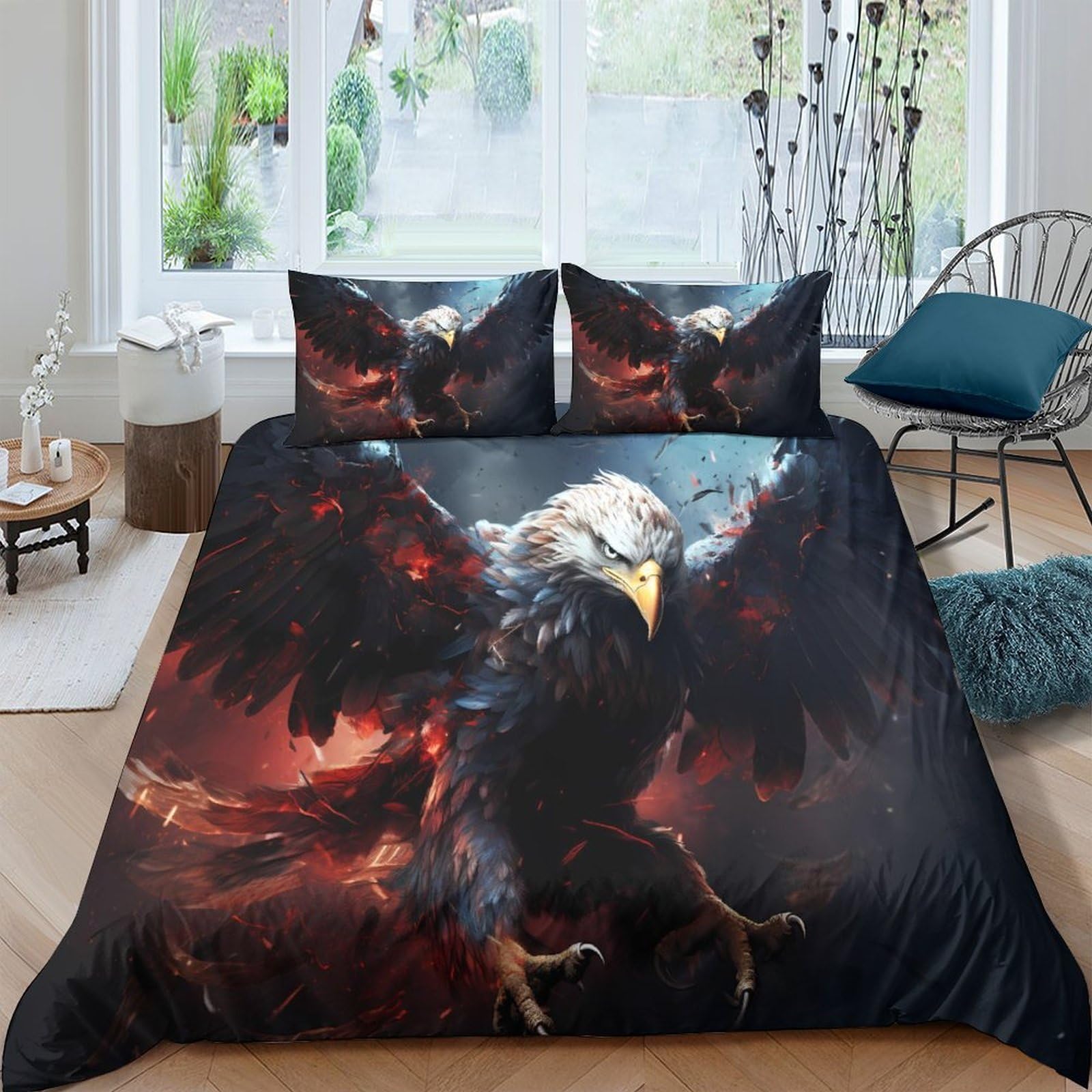 XFKLYNVCJ 3D Printed Eagle soaring Quilt Cover Polyester fantasy mythical creature Bed Cover Hypoallergenic Shrink Resistant Family Home Bedroom Use Single（135x200cm）
