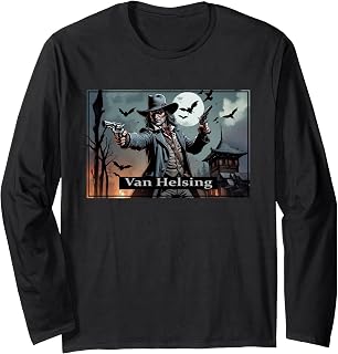 Van Helsing Shooting Vampire Bats with His Revolvers Long Sleeve T-Shirt